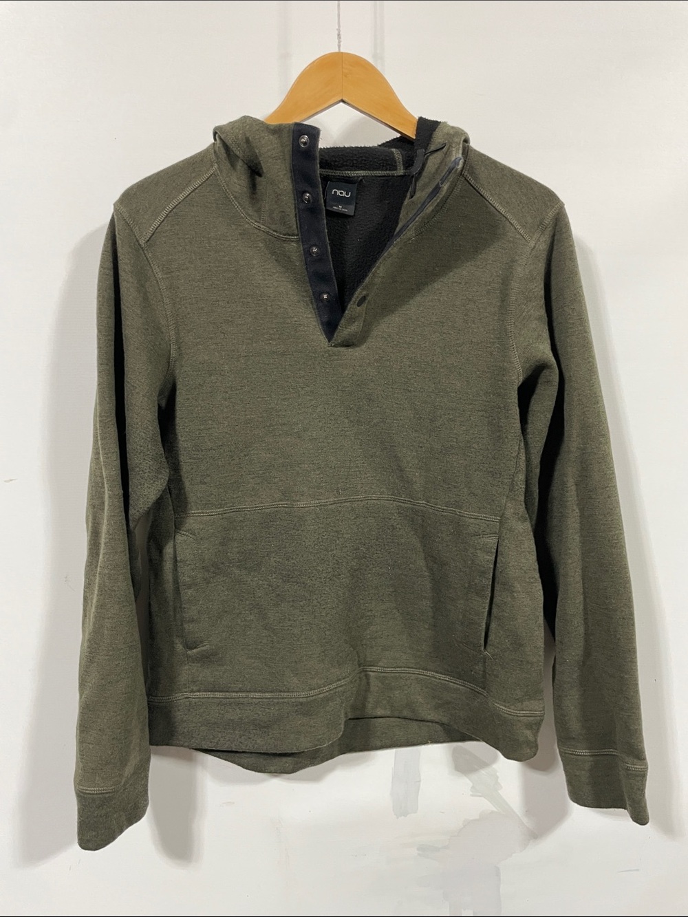 Nau Olive Green Hooded Snap-Placket Pullover